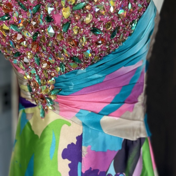 Tony Bowls A Line Pageant Prom Gown Embellished Formal Dress - Picture 5 of 6